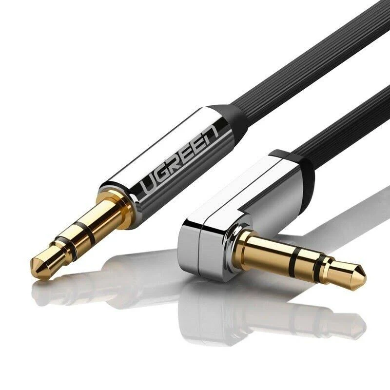 UGREEN 3.5mm Audio Cable Stereo Aux Cord 90 Degree Right Angle, Compatible with Beats iPhone iPod iPad Tablets Speakers 24K Gold Plated Male to Male Black 10FT