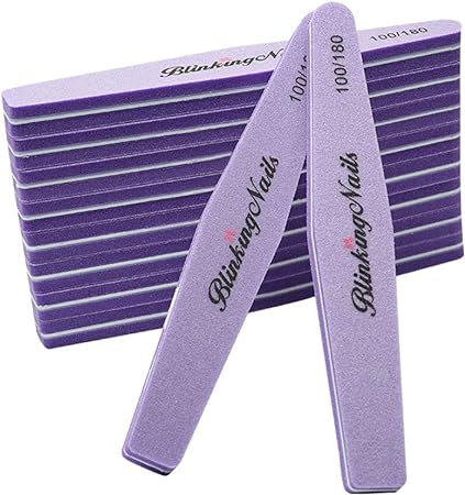 Nail Buffers of Sponge Nail File Double Sides Design 100/180 Grit, Nail Buffer for Acrylic Nails Professional Manicure Nail Tools Color Purple Pack of 10pcs