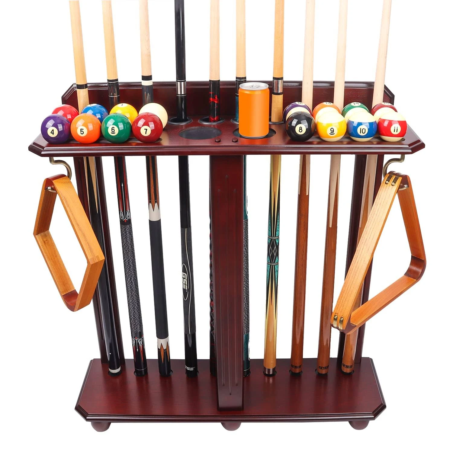 GSE™ 10-Pool Cue Wooden Billiard Pool Cue Rack. Floor Stand Pool Cue Stick Holder