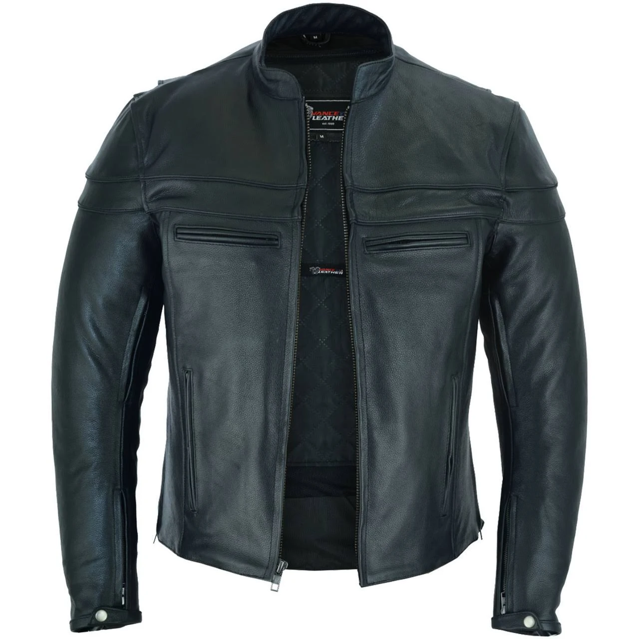 Vance Leather Men's Premium Leather Racer Jacket with Vents