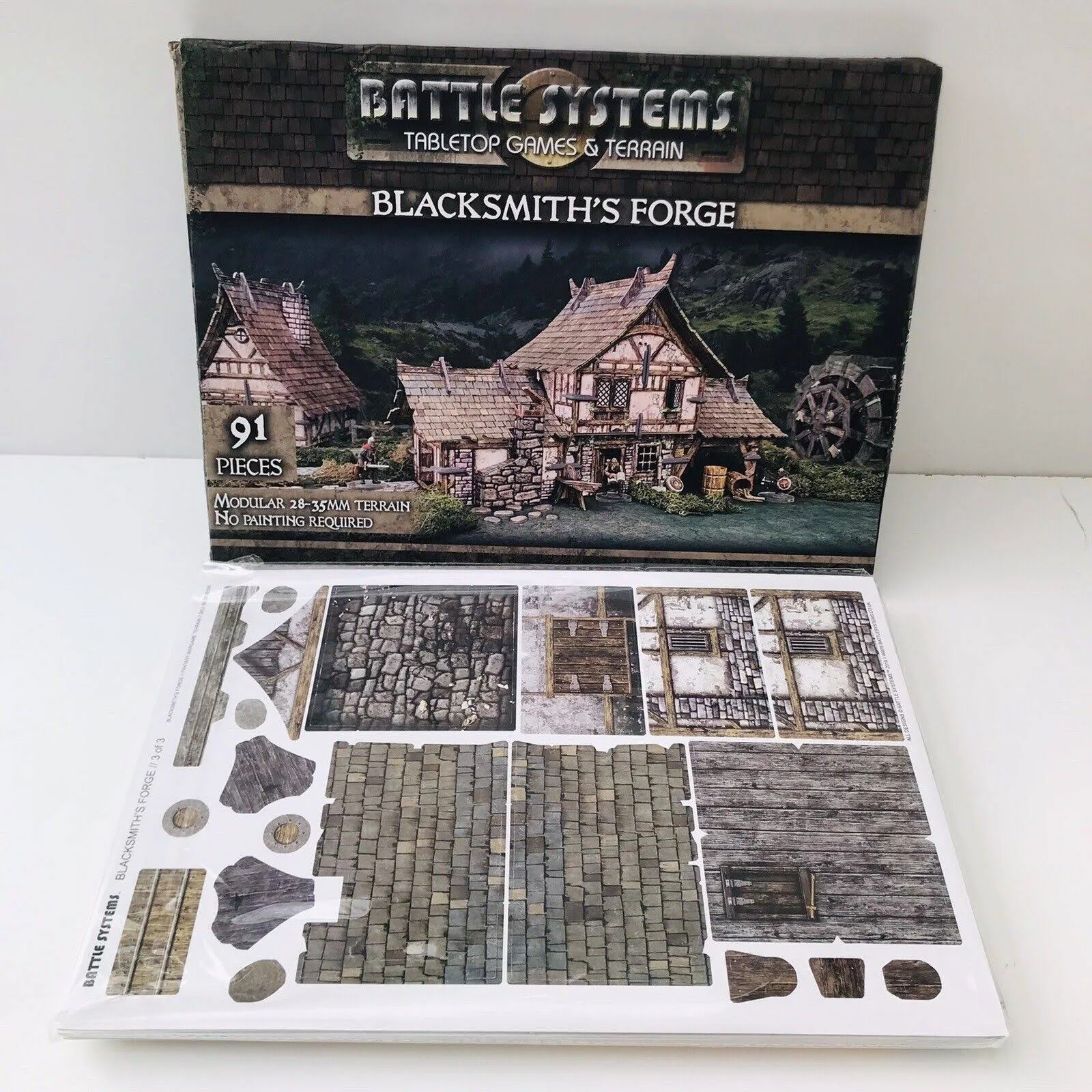 Battle Systems – Modular Fantasy Scenery – Perfect for Roleplaying and Wargames - Multi Level Tabletop Terrain for 28mm Miniatures – Colour Printed Model Diorama – DND Warhammer (Blacksmith's Forge)