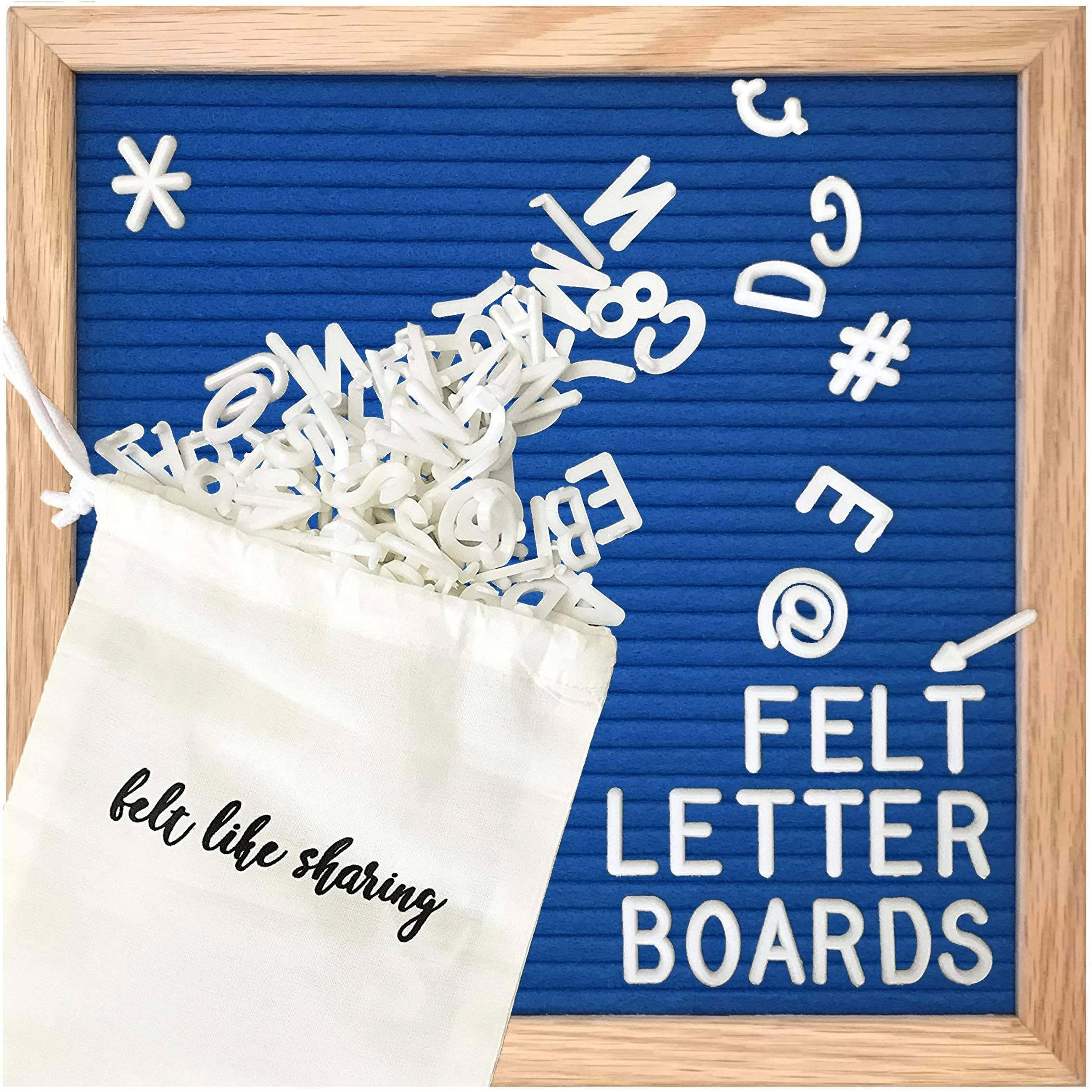 Felt Letter Board, 10x10in Changeable Letter Board with Letters White 300 Piece - Felt Message Board, Oak Frame Wooden Letter Board for Baby Announcements, Milestones, Office Decor (Sapphire Blue)