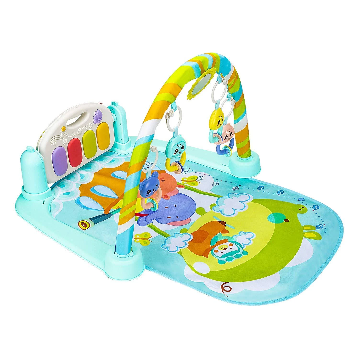 Baby Play Gym Kick and Play Mat Newborn Activity Gym Lay & Play 3 in 1 Fitness Music and Lights Fun Piano (Blue)