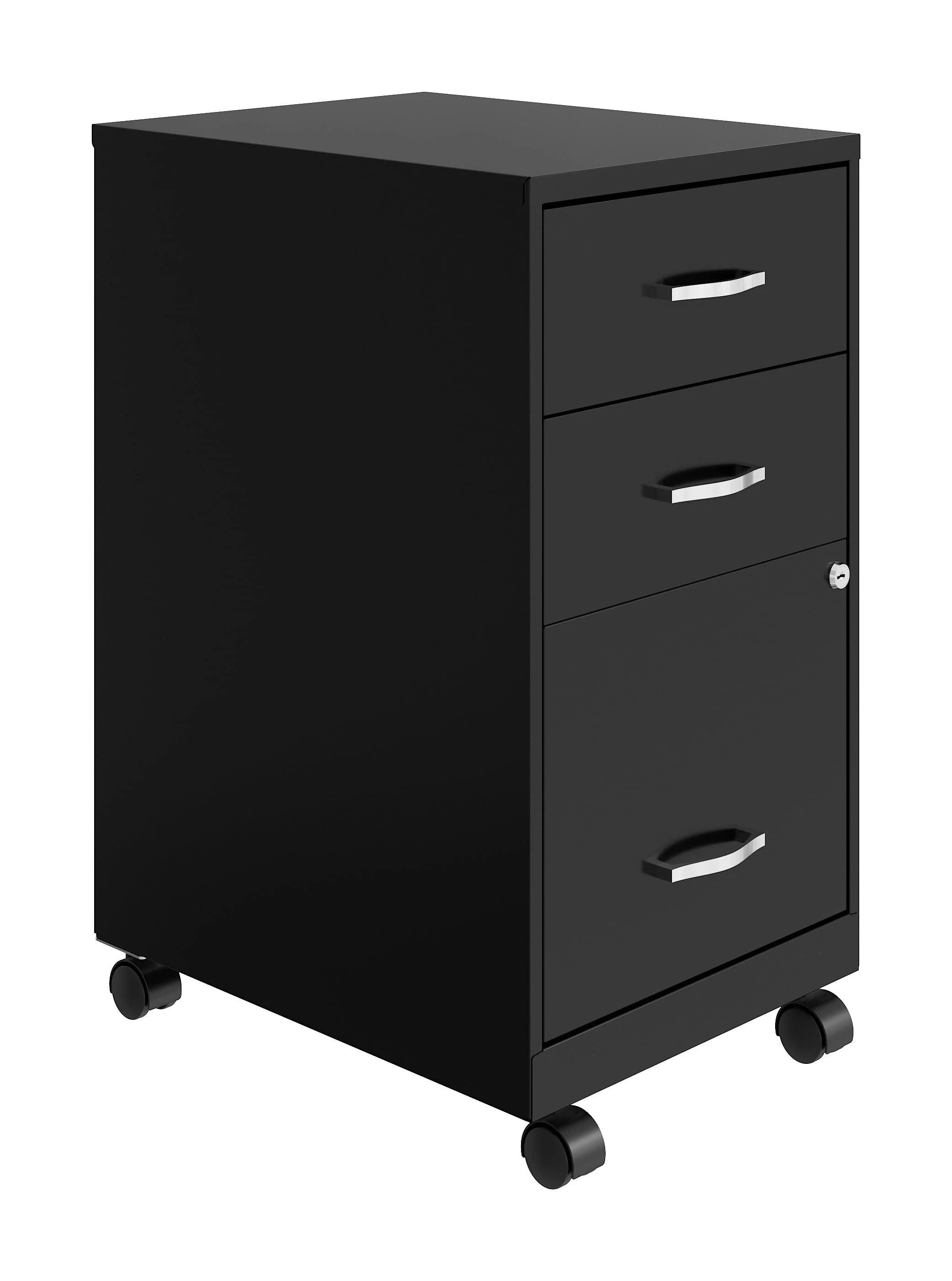 3 Drawer Metal Mobile File Cabinet with Lock, Letter Size, Black, Fully Assembled