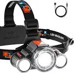 LED Headlamp Rechargeable, 6000 Lumen, Zoom & 90° Adjustable Head Lamp, HeadLamps for Adults, IPX4 Waterproof, Headlight for Outdoors, Camping, Running, Fishing, Cycling