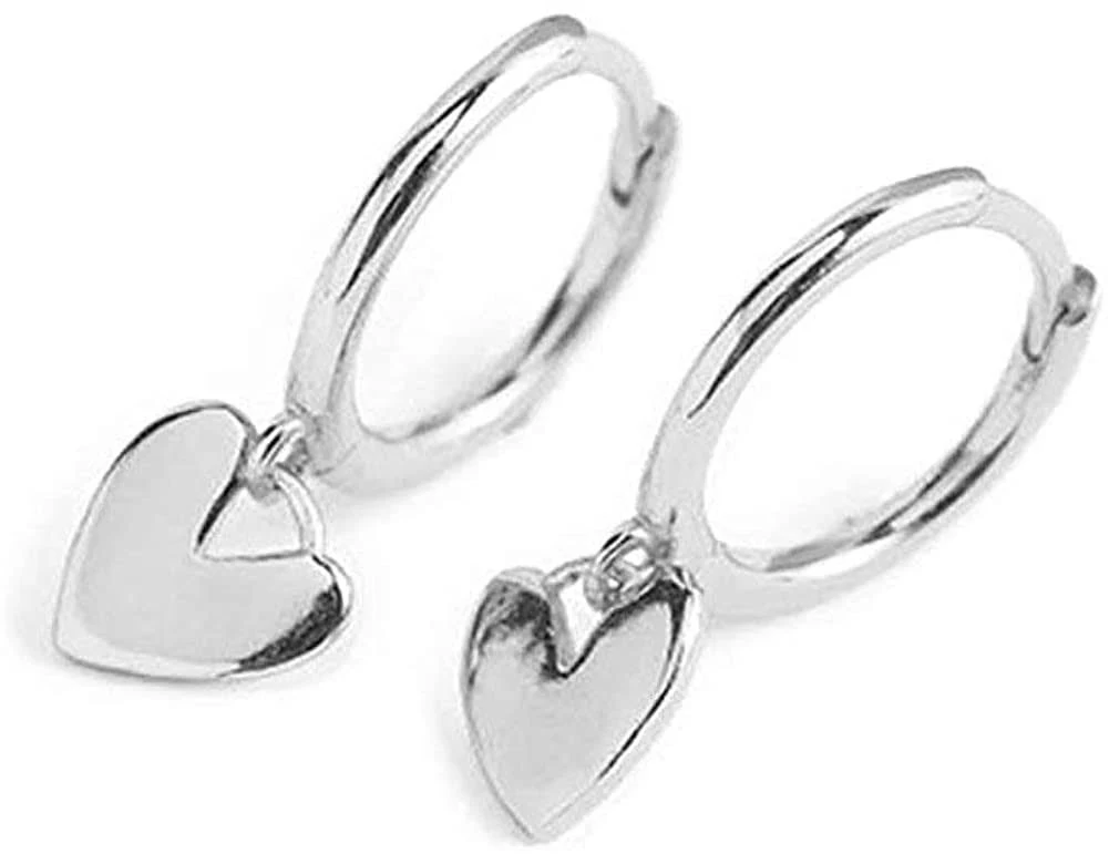 Cute Heart Love Dangle Drop Cartilage Small Huggie Hoop Earrings For Women Girls Minimalist S925 Sterling Silver Charm Dangling Cuff Sleeper Hoops Dainty Hypoallergenic Jewelry Gifts for Her