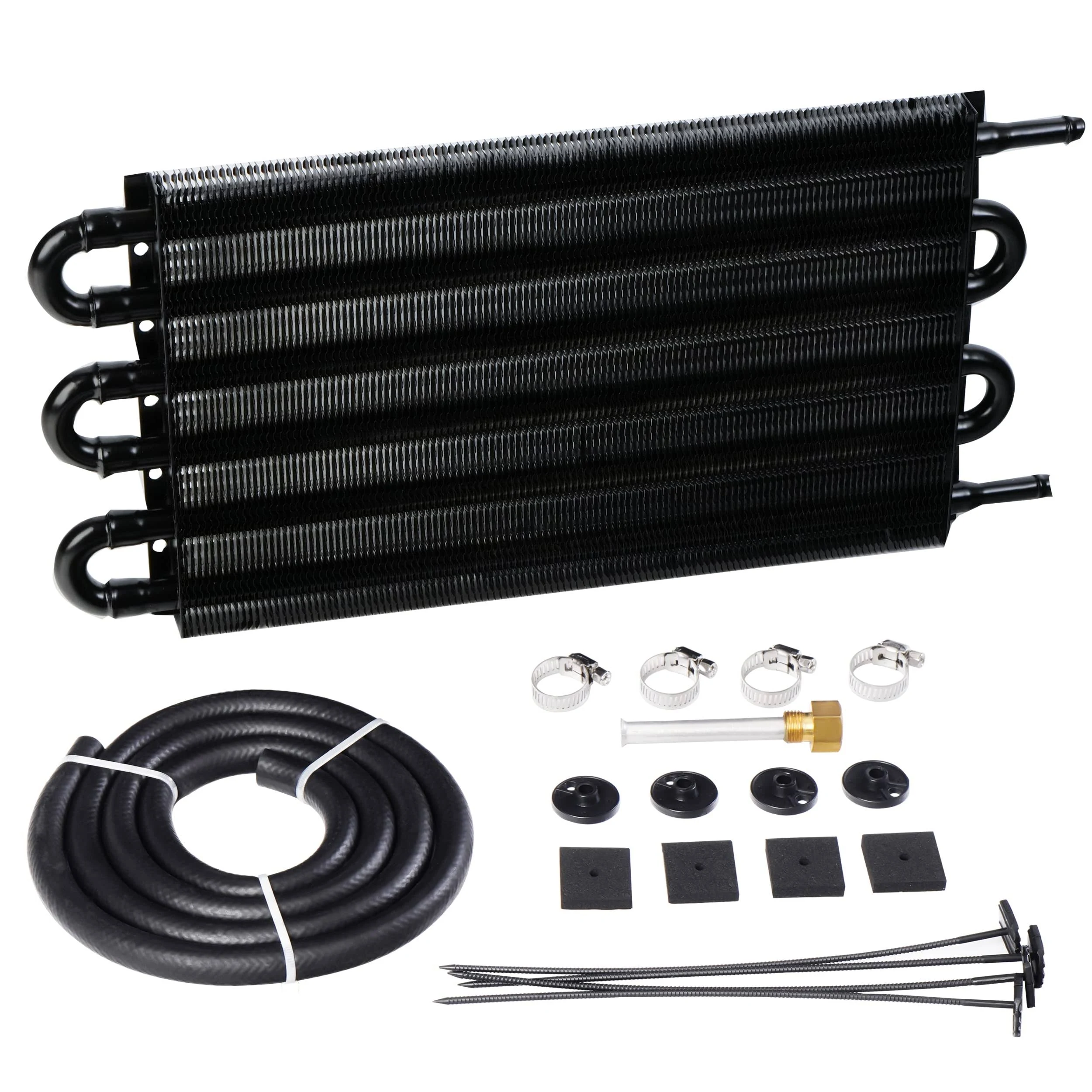 6 Pass Ultra-Cool Tube and Fin Transmission Cooler Universal 5/16" Oil Cooler Kit 403 Aluminium Black