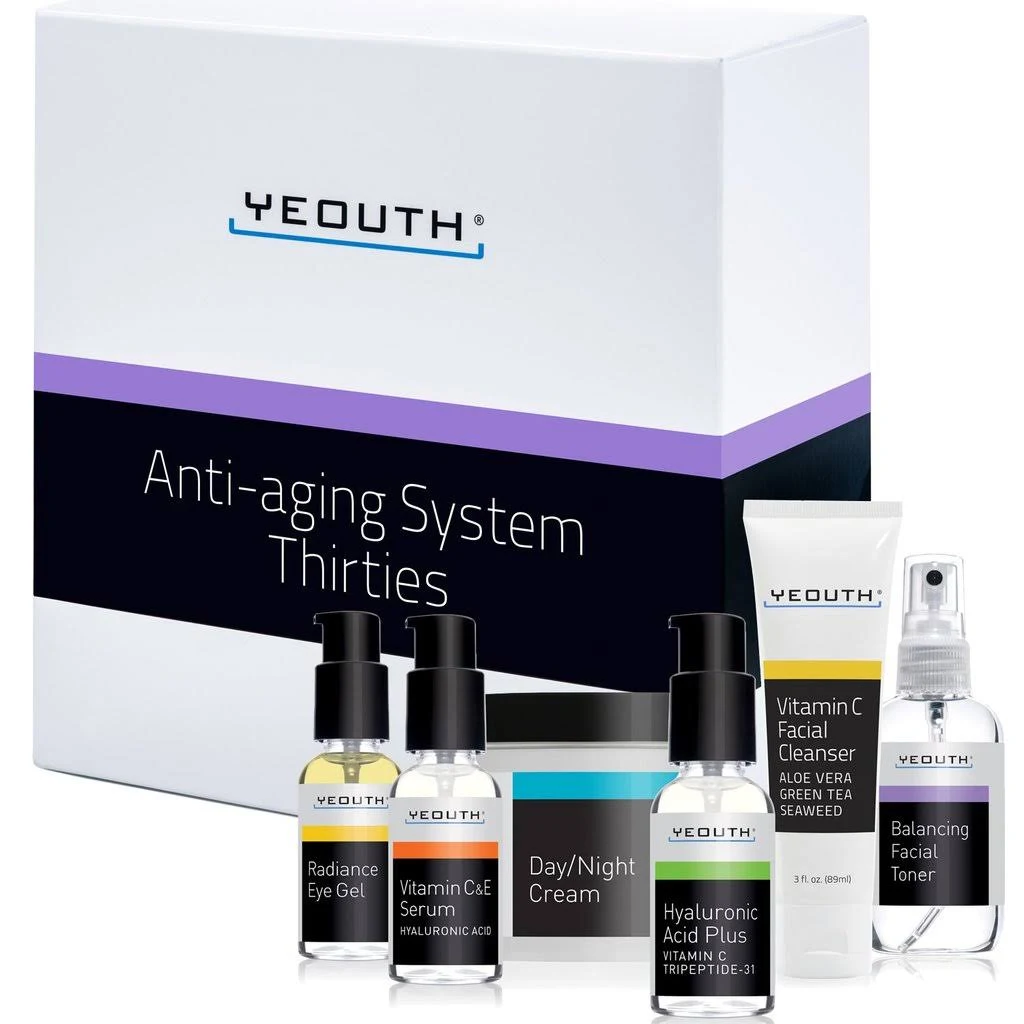 YEOUTH Hyaluronic Acid Serum, Vitamin C Serum, Face Cleanser, Toner, Under Eye Gel, Face Cream, 6-Piece Skin Care Gift Set for Women and Men