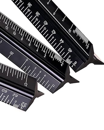 Gwybkq Architectural Scale Ruler 3 Pack Aluminum Triangular Ruler 12 inch Imperial Metal Scale Ruler for Blueprint Drafting Ruler for A