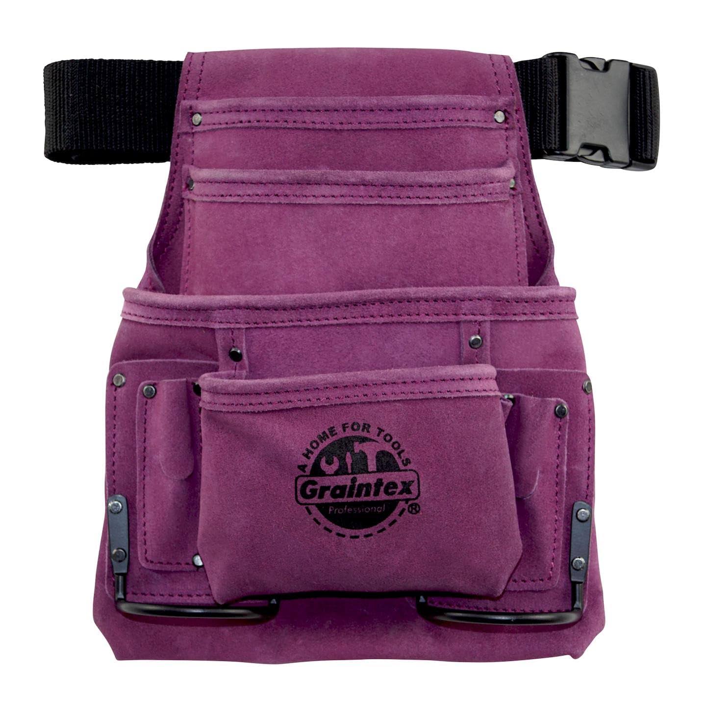 Graintex SS2123 10 Pocket Nail &amp; Tool Pouch - Purple Suede Leather With 2” Belt 