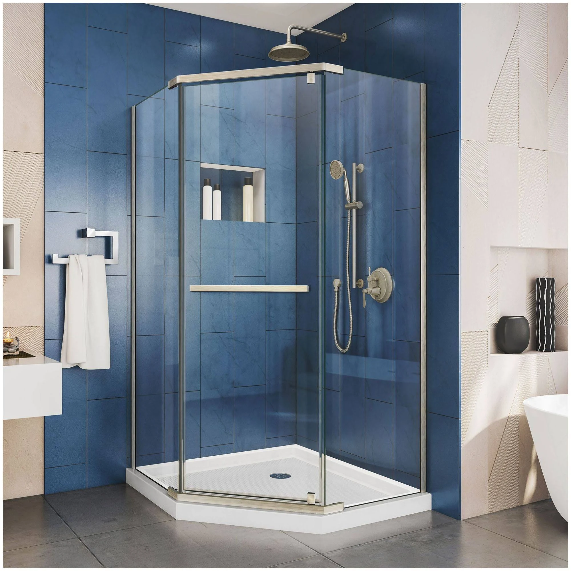 DreamLine Prism 36 in. x 74 3/4 in. Frameless Pivot Shower Enclosure, Chrome with White Base Kit