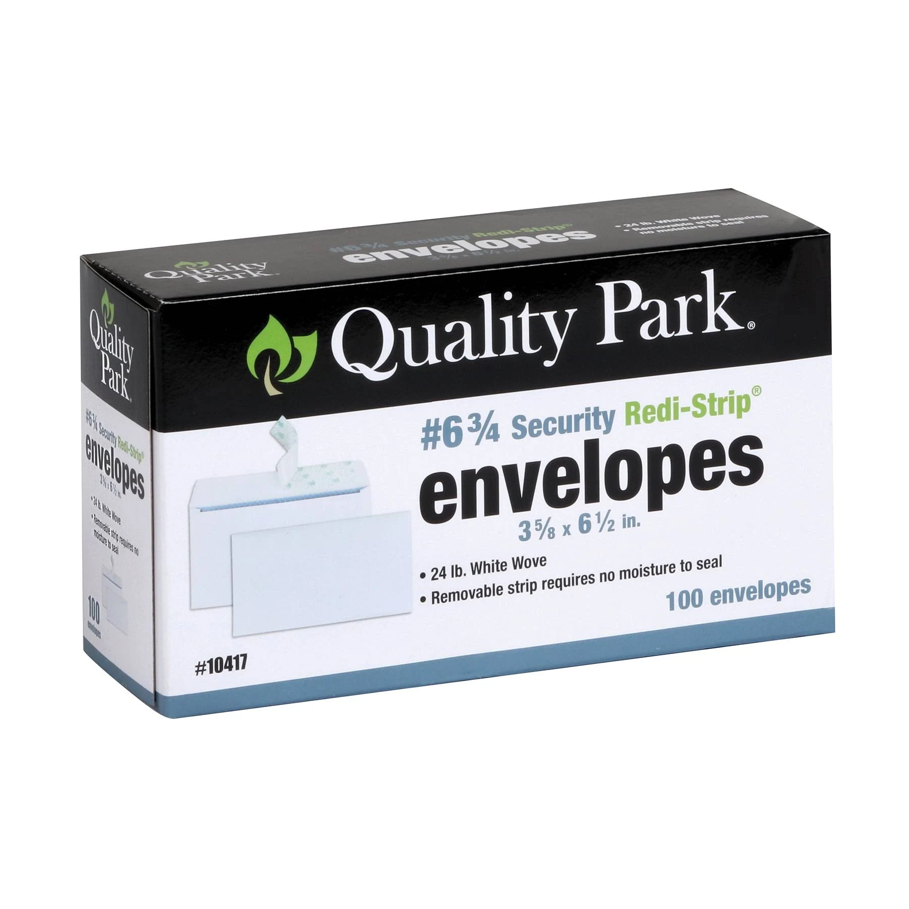 Quality Park® #6-3/4 Security Tinted Envelopes, with Redi-Strip® Self Seal Closure, for Business Mailings, 24 lb White Wove, 3-5/8 x 6-1/2, 100/Box