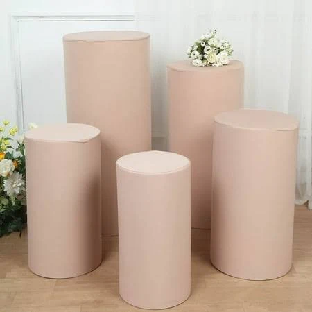 Efavormart Set of 5 | Nude Spandex Cylinder Plinth Display Box Stand Covers, Stretchable Pedestal Pillar Prop Covers - 160 GSM