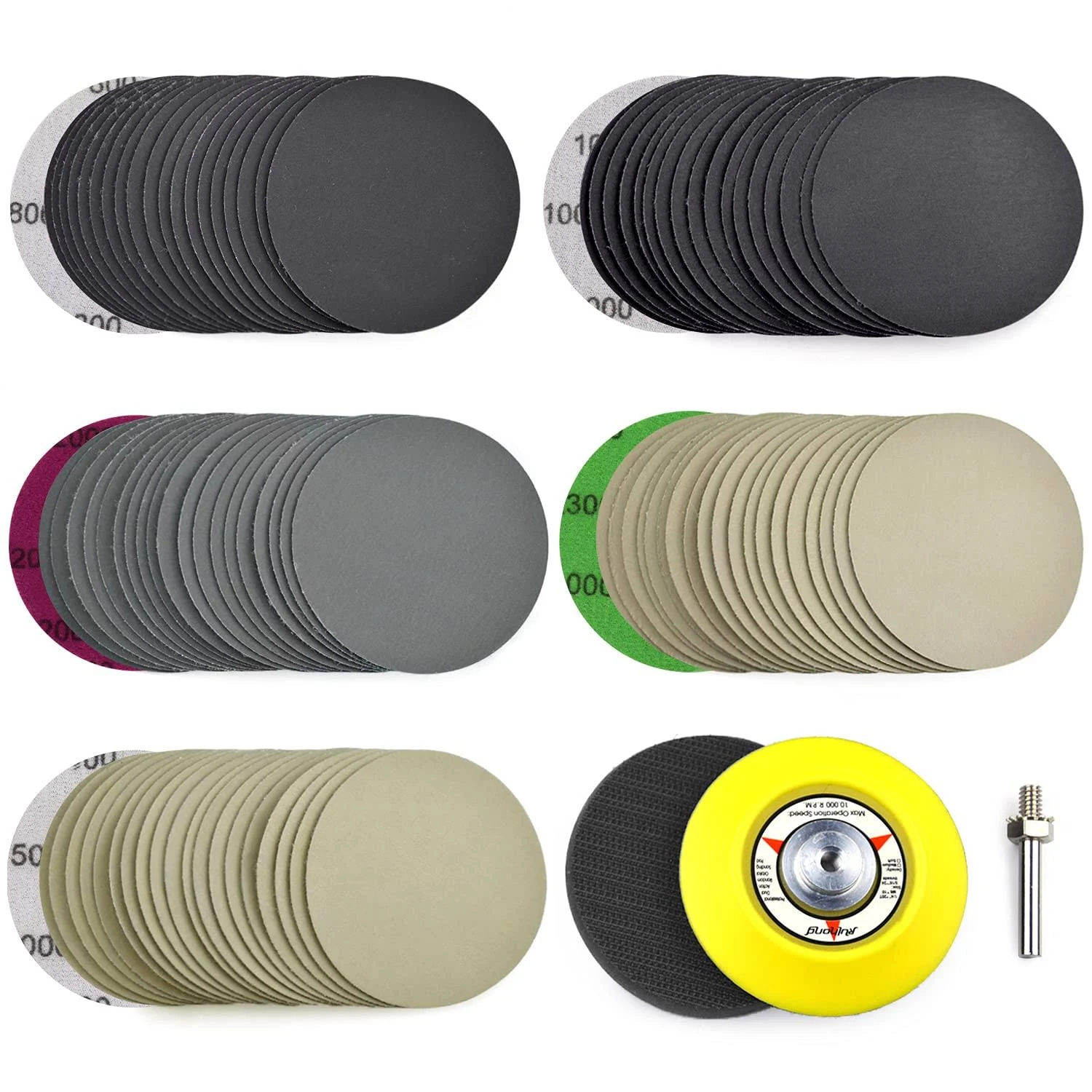 Poliwell 3 Inch 75mm Assorted 800/1000/2000/3000/5000 Grit Wet/Dry Hook &