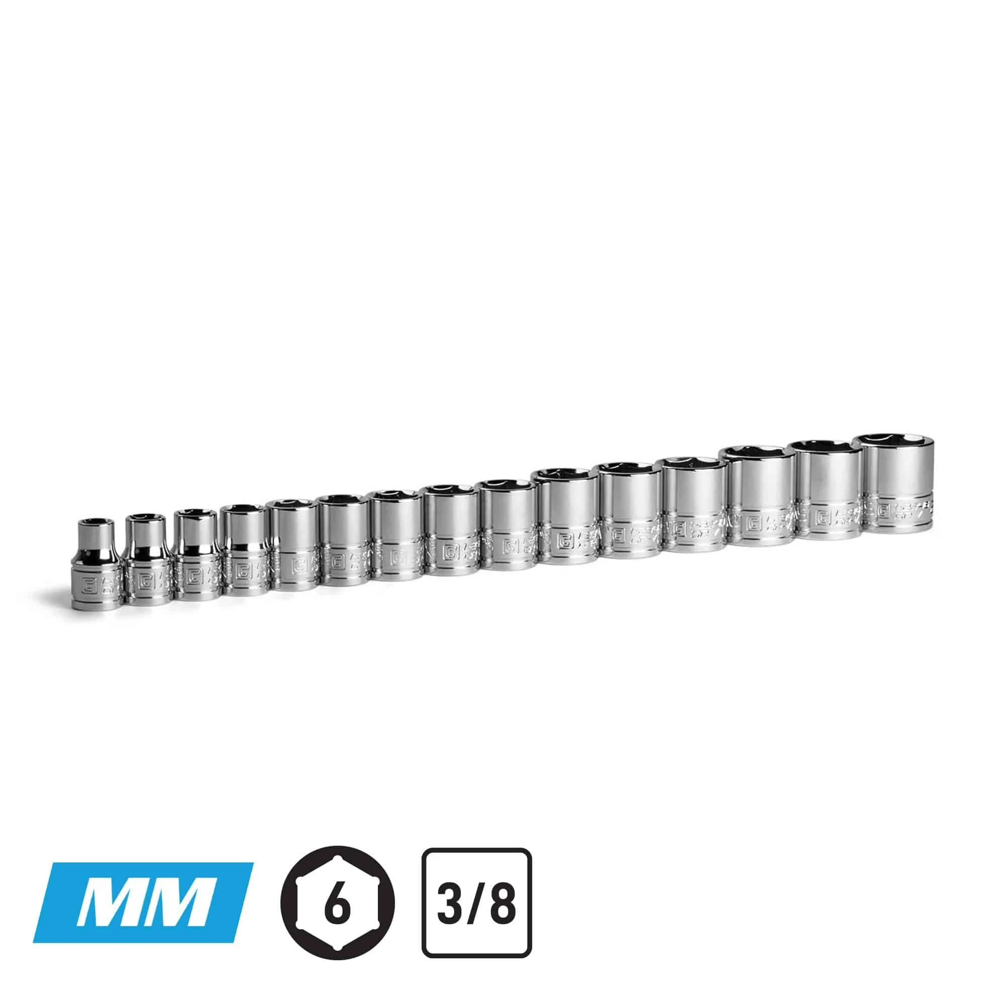 Capri Tools 3/8 in. Drive Shallow Deep Chrome Socket Set CP12320