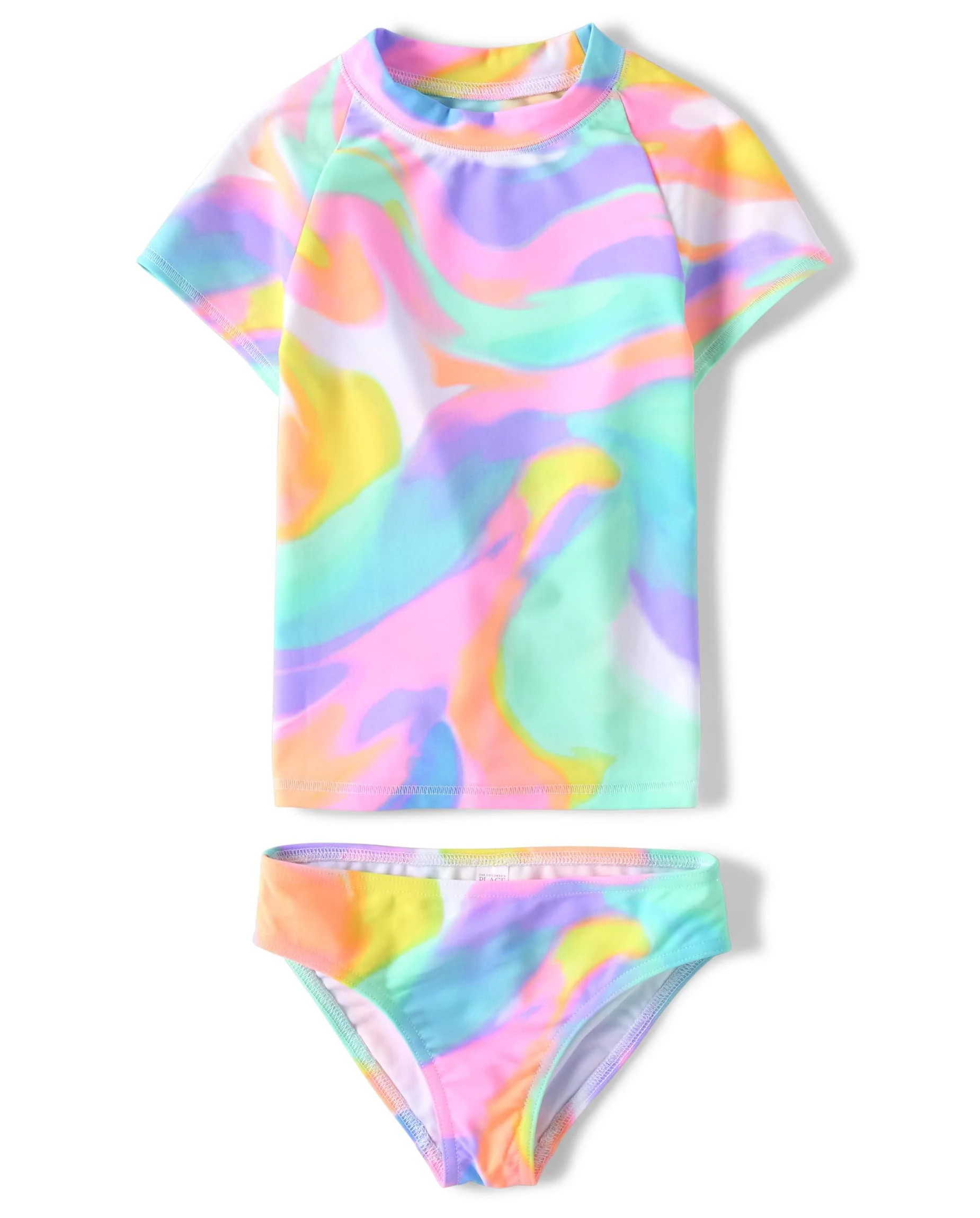 The Children's Place Girls' Short Sleeve Rashguard 2-Piece Swimsuit