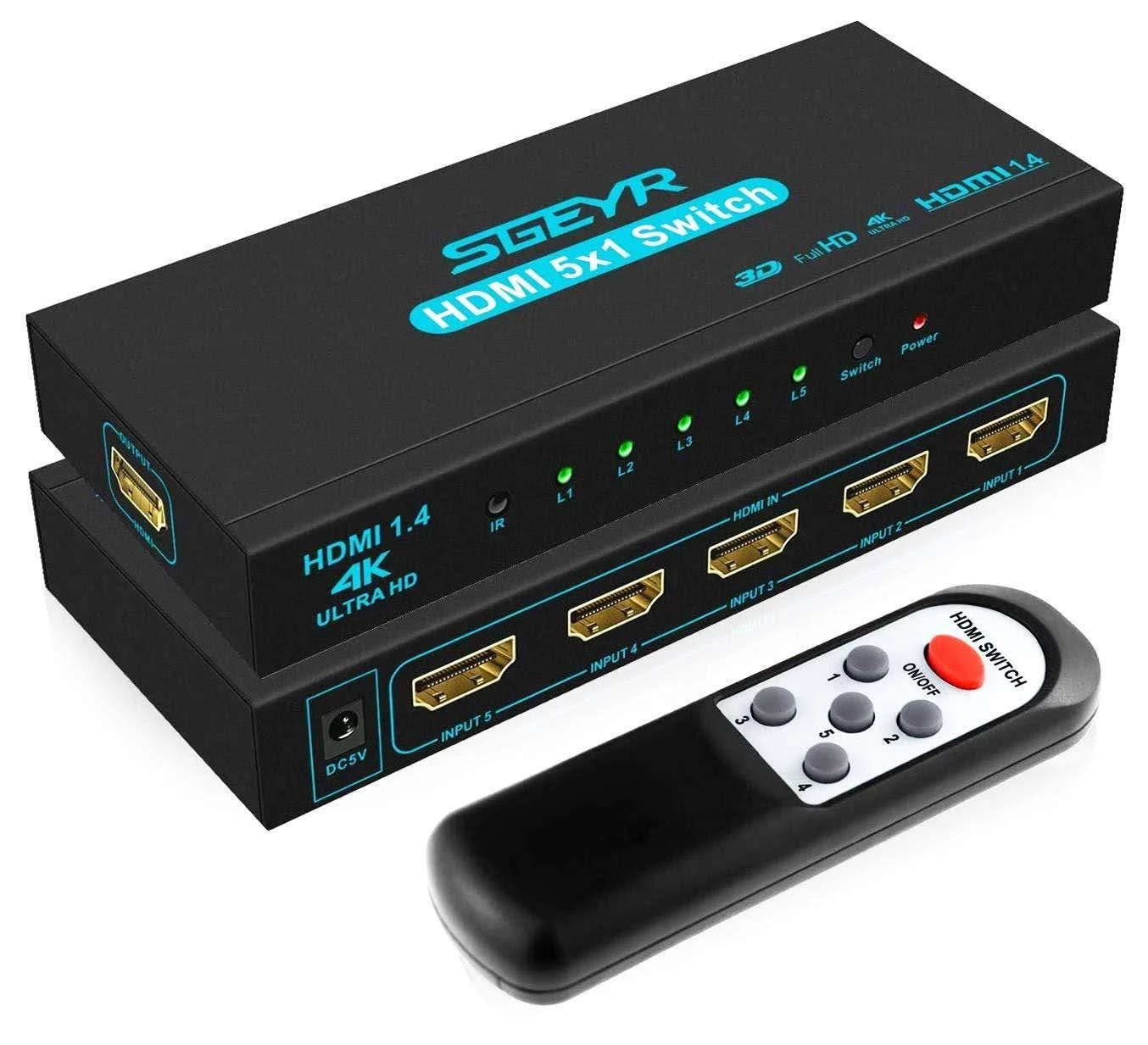 Hdmi Switch 5X1 Hdmi Switcher 5 In 1 Out Hdmi Switch Selector 5 Port Box With