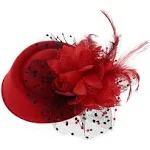 Vintage Fascinators Hats 50s Flower Feather Dress Hat Tea Party Cocktail Veil Pillbox Headwear with Clips for Women