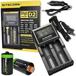 EdisonBright Nitecore D2 Smart Charger 2015 Version with LCD Display for Li-Ion, Imr, LiFePO4 26650 22650 18650 17670 18490 17500 18350 16340 RCR123