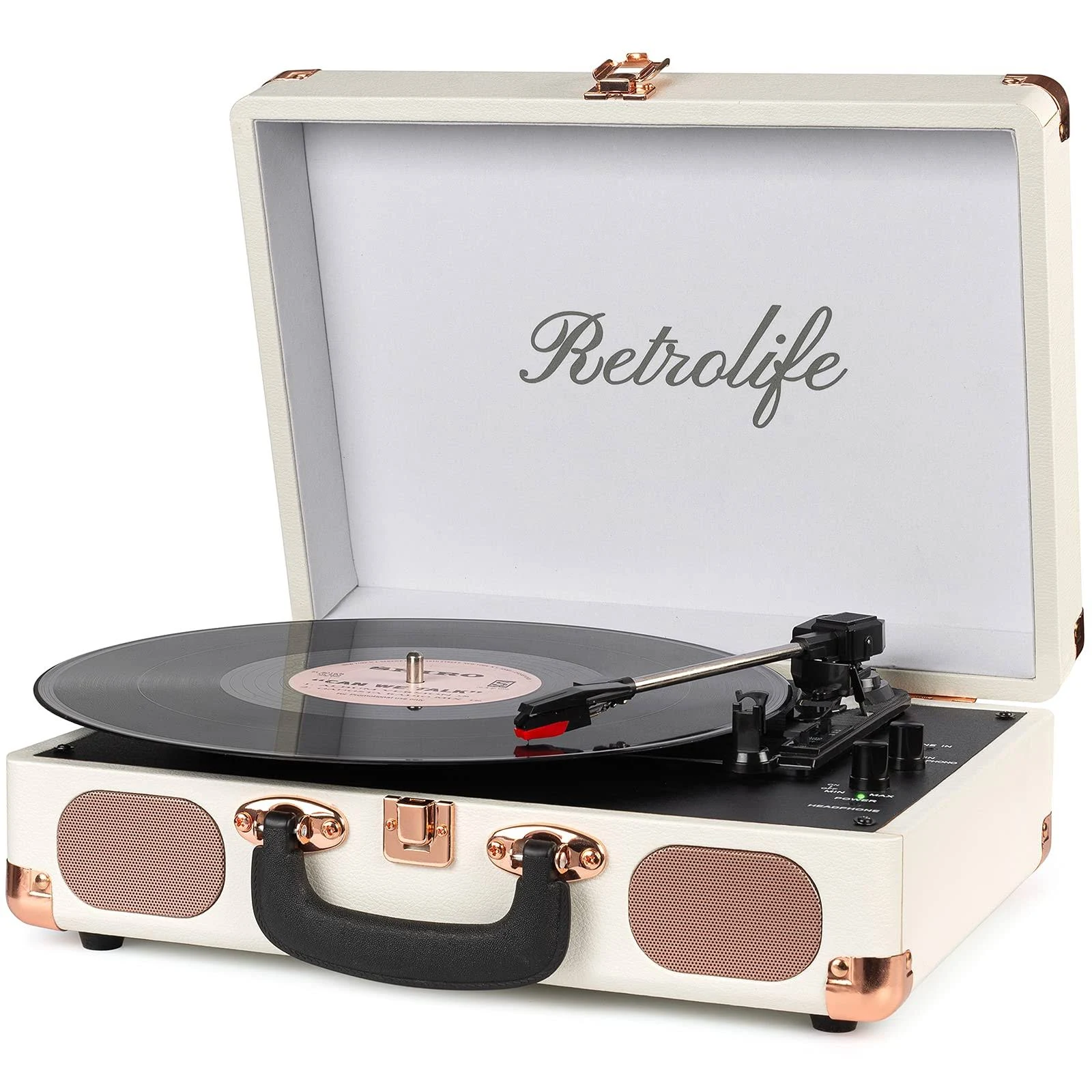 Turntable Vinyl Record Player 3-Speed Suitcase Portable Belt-Driven Record Playe