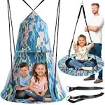 Hanging Tent Saucer Swing - Detachable Floating Tent Swing, Kids Swing - 330lbs Capacity Tree Swing Sets for Backyard for Kids 3+ and Hanging Tree House Tent for Playroom. Circle Swing, Disc Swing