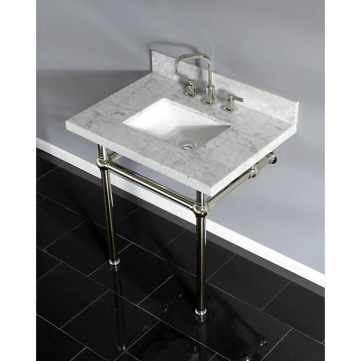 Kingston Brass Templeton Console Sinks, Carrara Marble/Polished Nickel