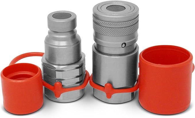 Summit Hydraulics 3/4" NPT Skid Steer Flat Face Hydraulic Quick Connect Couplers/Couplings Set w/Dust Caps