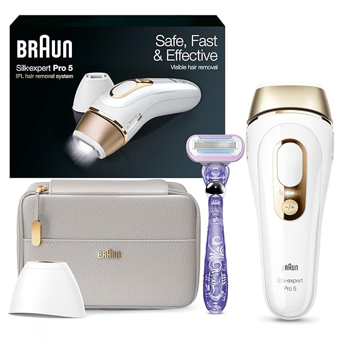 Dispositivo de depilación láser de larga duración Braun IPL para hombres y mujeres, PL5145, con maquinilla de afeitar Gillette, bolsa y cabezal de tapa ancha, alternativa segura y prácticamente indolora a la depilación de salón