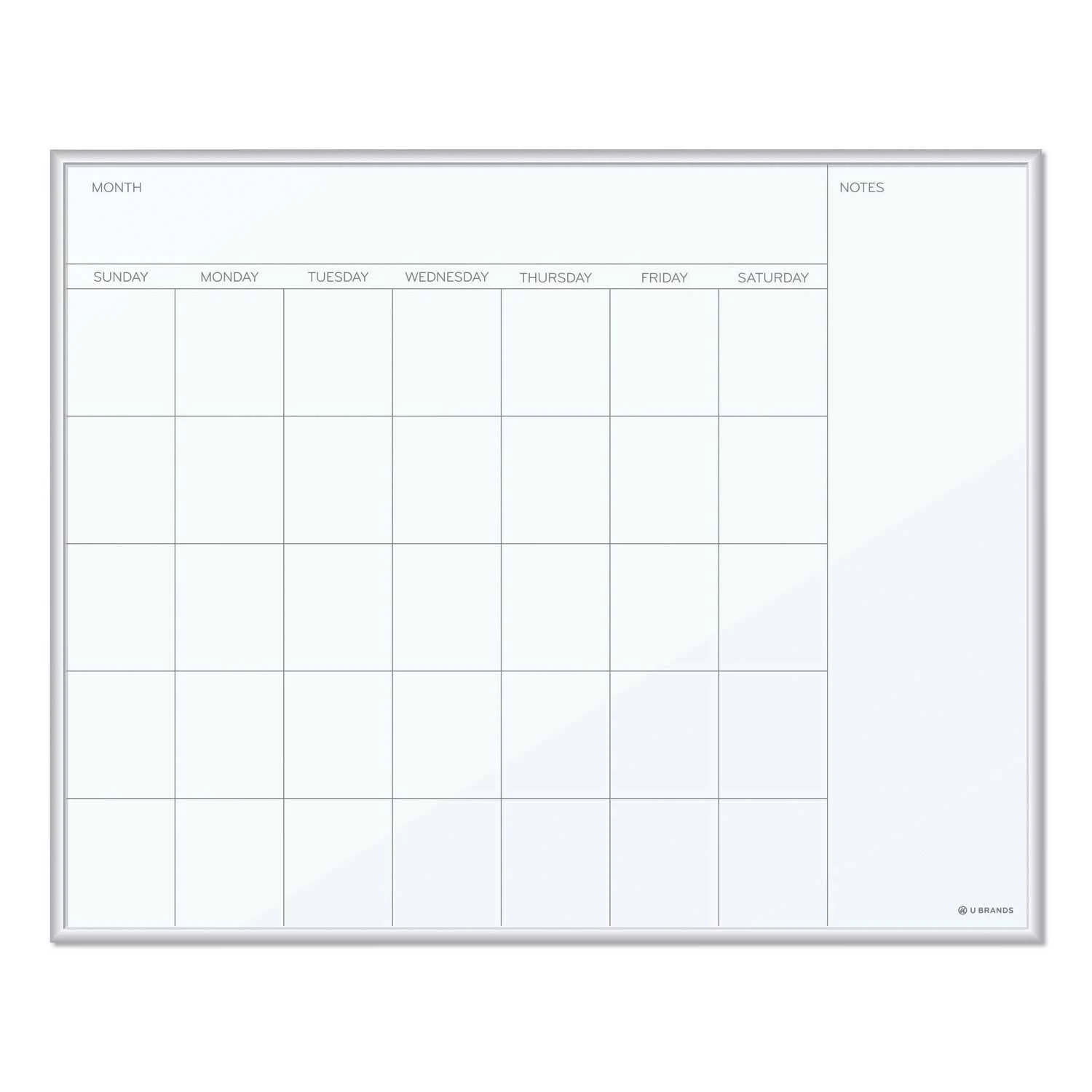 U Brands Magnetic Dry Erase Calendar Board, 20"x16", Silver Aluminum Frame, Includes Magnet and Marker