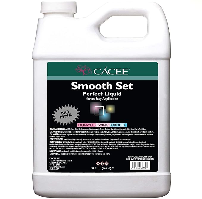 Cacee Smooth Set Perfect 32 oz Non-Yellowing Acrylic Liquid Monomer - Monomer Acrylic Nail Liquid for Superior Adhesion, Low Odor, Compatible with All Acrylic Powder Sets