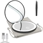 Milishow Compact Mirror with LED Light,1X10X Magnifying Rechargeable Mirror,35In Pocket Mirror, Dimmable Travel Mirror for Purse