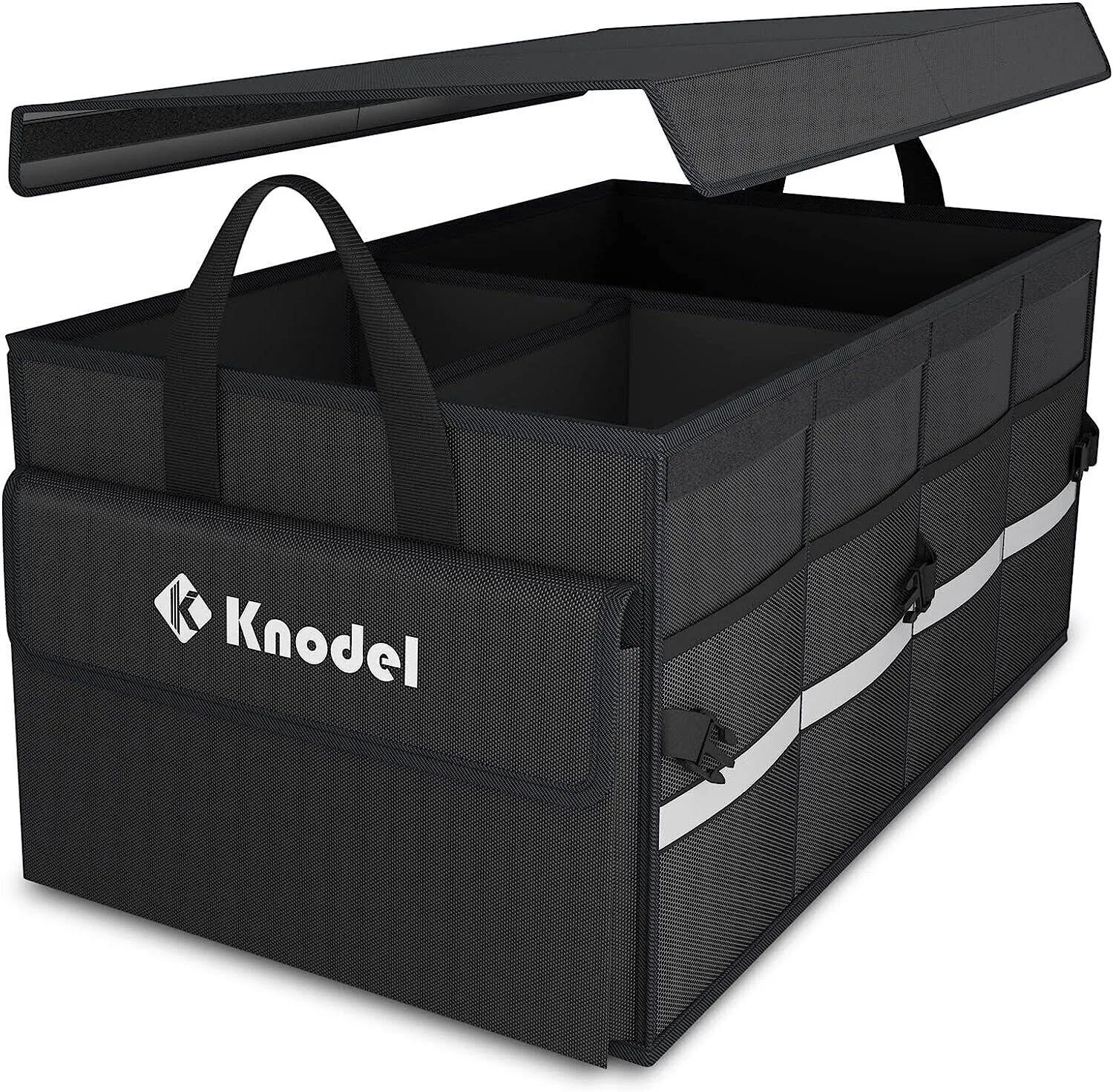 K KNODEL Car Trunk Organizer, Trunk Organizer With Lid, Heavy Duty Collapsible Trunk Storage Organizer for SUV, Truck, Car Cargo Trunk Organizer with Lid (Medium, Black)