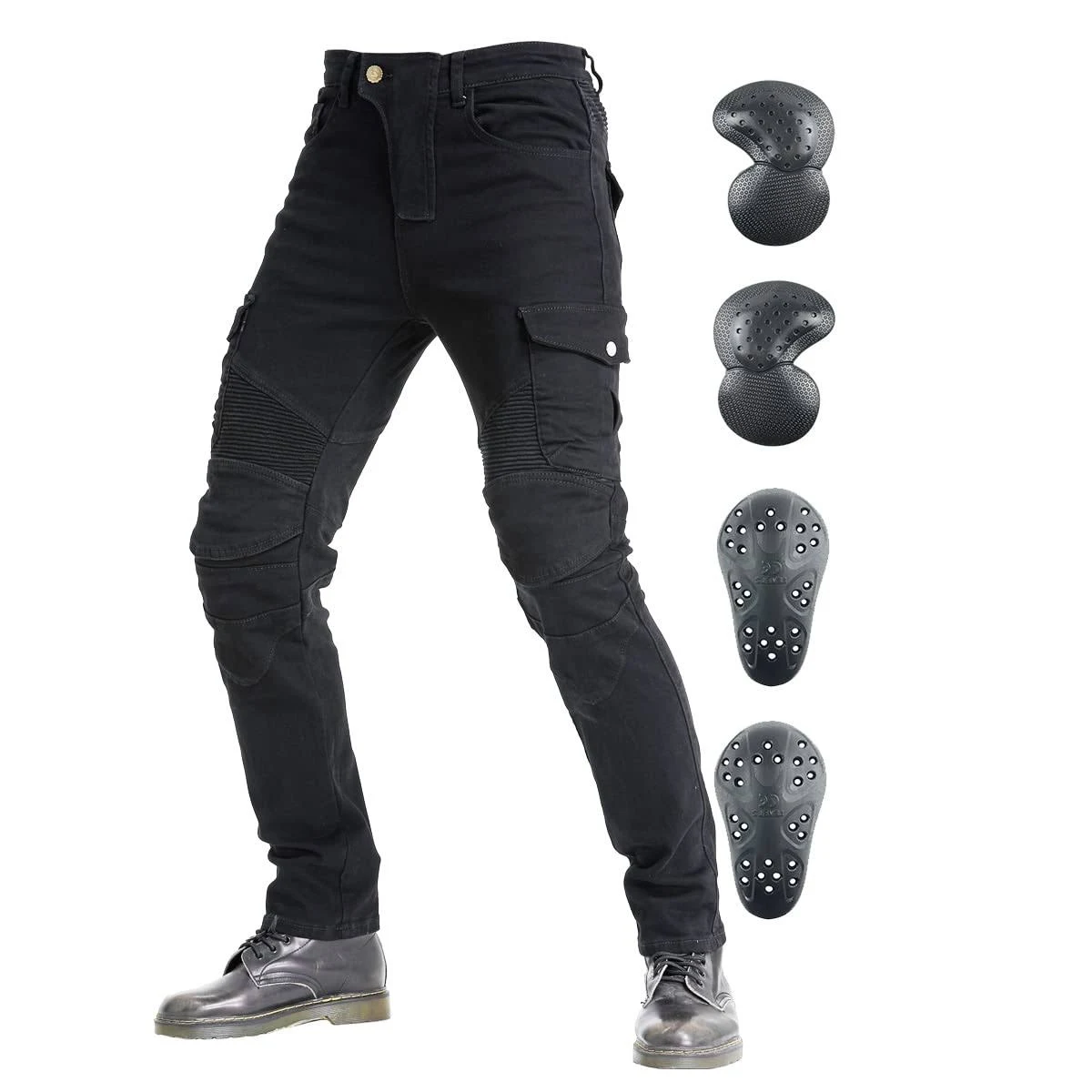 Men's Motorcycle Riding Pants Denim Jeans Protect Pads Equipment with Knee and Hip Armor Pads VES6 (Black, XL=34)