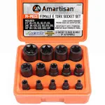 Amartisan 14 Pc Female E-Torx Star Socket Set/Rail