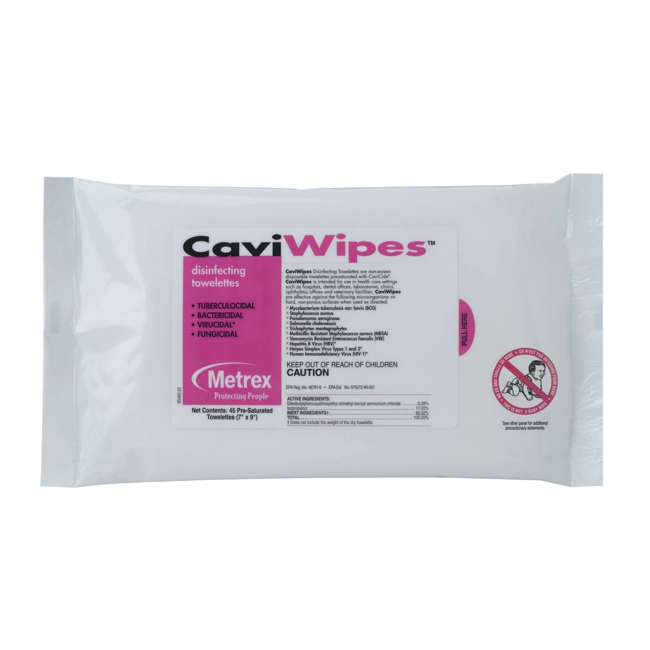 CaviWipes Surface Disinfectant Wipe Soft Pack Alcohol Scent 45 ct 13-1224