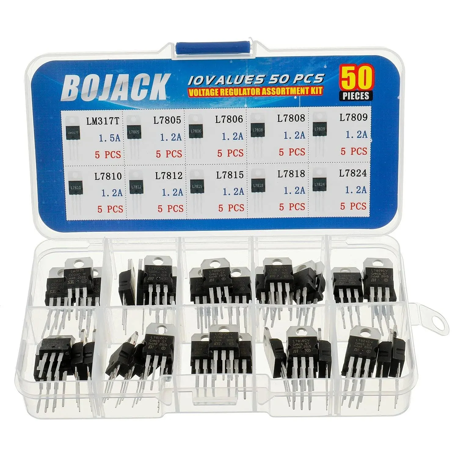 Bojack 10 Values 50 Pcs LM317 L7805 L7806 L7808 L7809 L7810 L7812 L7815 L7818 L7824 TO-220 Package High Current Positive Voltage Regulator