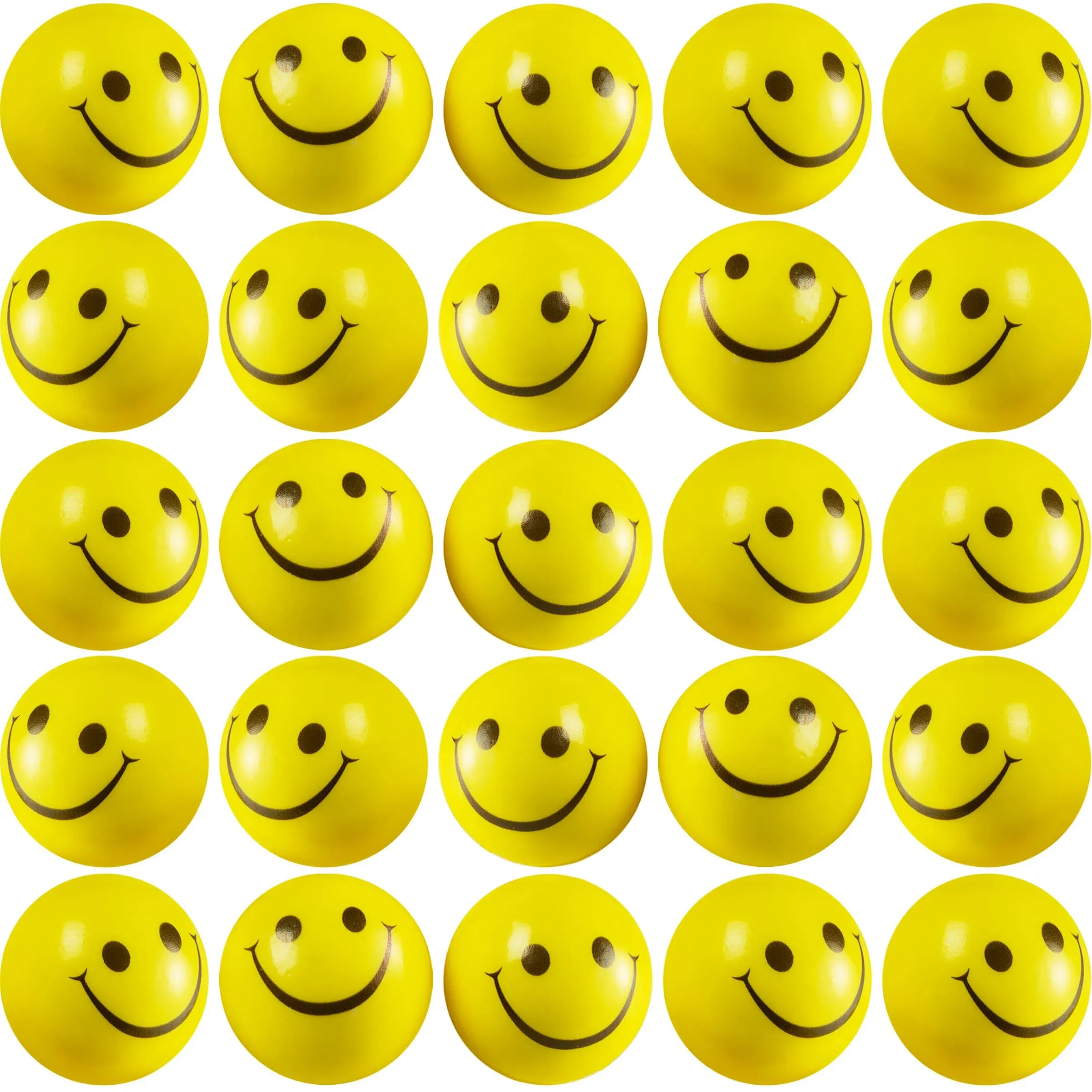 Smile Face Squeeze Balls (24 Pcs Bulk) for Kids and Adults, 2 Inch Mini Yellow Fun Happy Face Stress Anxiety Relief Balls, Hand Therapy Sensory Fidget Toy, Classrooms, Game Prize, Party Favor Gift