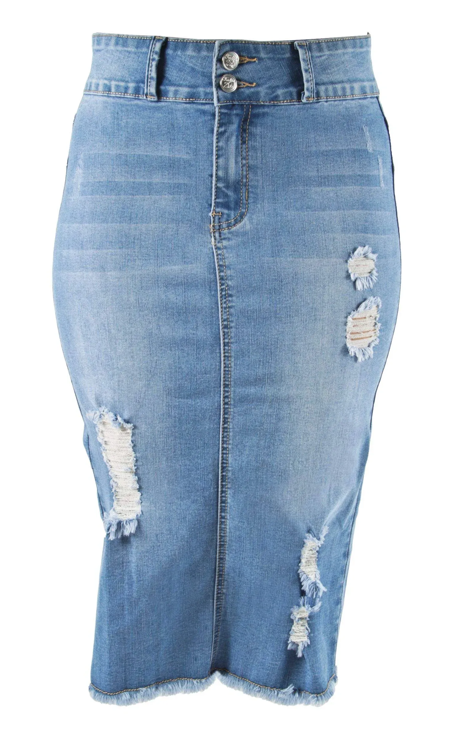 Womens Junior Plus Size Juniors below Knee Length Midi Pencil Ripped Denim Skirt