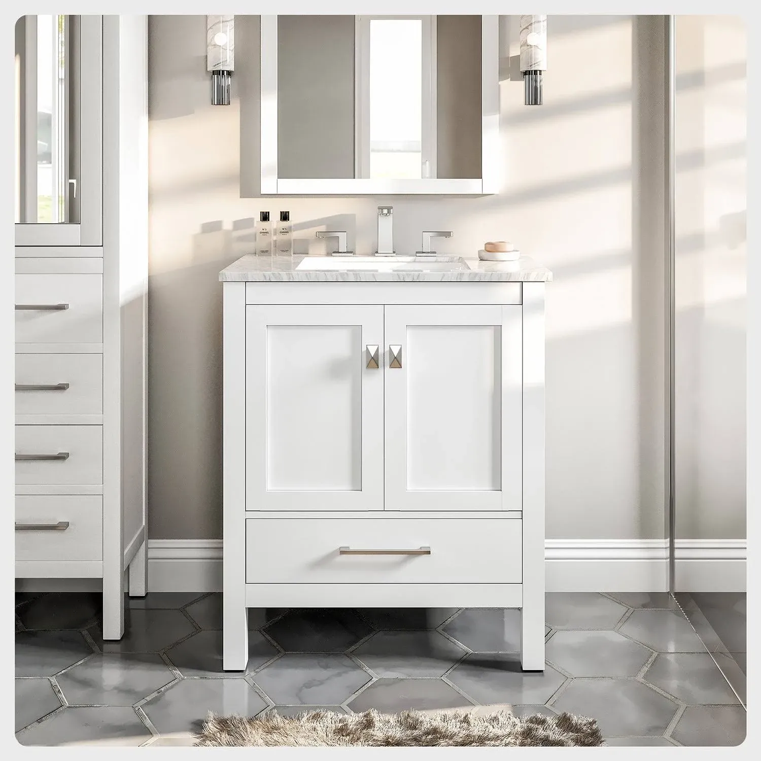 Eviva Aberdeen 30 inch Espresso Transitional Bathroom Vanity with White Carrara