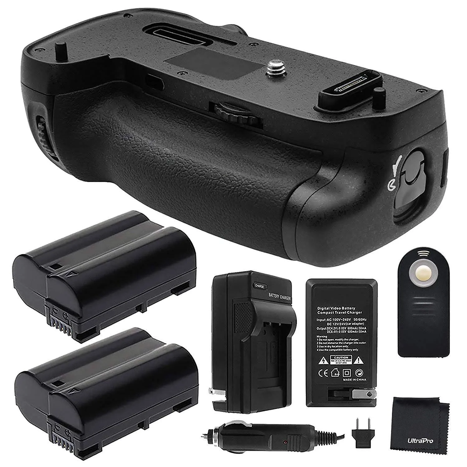 Battery Grip Bundle for Nikon D750: Includes MB-D16 Replacement Grip, 2-Pk EN-EL15C / EN-EL15 Replacement Long-Life Batteries, Charger, UltraPro Accessory Bundle