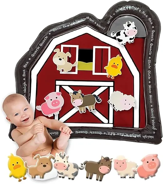 Tummy Time Mat Premium Inflatable Big Red Barn Farmer Toy Tummy Time Water Mat with Stimulation Toys Promoting Muscles Development and Motor Skills in Infants and Toddlers