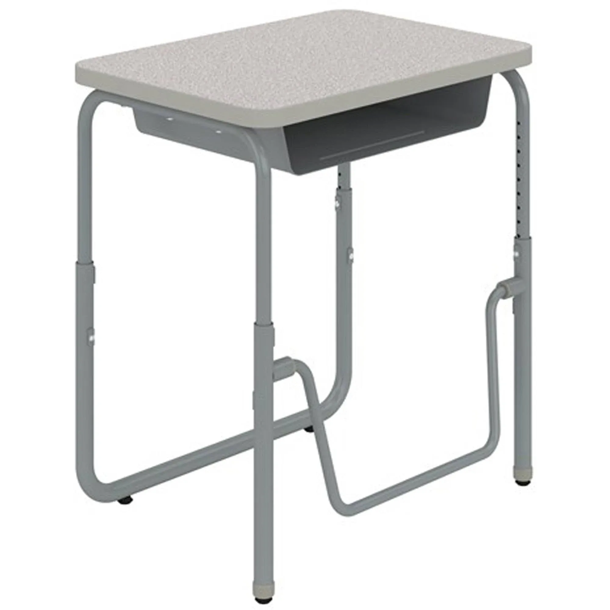 Safco Products AlphaBetter 2.0 Height – Adjustable Student Desk with Swinging Footrest Bar and Book Box, Sit to Stand, 22"-30" w, Pebble Gray