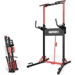 ONETWOFIT Enhanced Model Power Tower Pull Up Bar Station, Multi-Function Adjustable Height Foldable Dip Station for Home Gym Workout, Heavy Duty Strength Training Pull Up Stand 600LBS