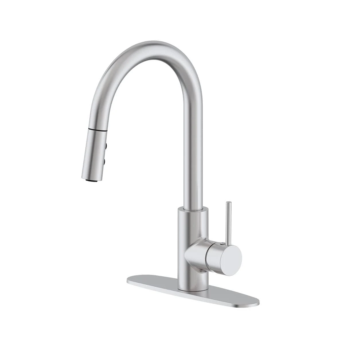 Westbrass KD08B-20 Dual Spray Push Button Mode Kitchen Faucet with Pull Down Sprayer Head, Stainless Steel