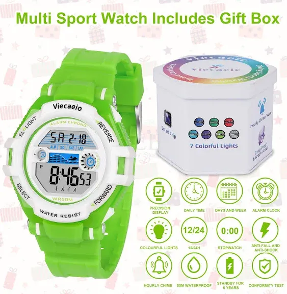 Kids Digital Outdoor Waterproof and Shockproof Multifunctional Sports Watch with Beautiful Gift Box for Boys and Girls Aged 3-8