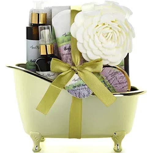 Spa Gift Baskets For Women - Luxury Bath Set With Lavender & Tea Tree Oil - Spa Kit Includes Body Wash, Bubble Bath, Lotion, Bath Salts, Body Scrub, Body Spray, Shower Puff, and Towel