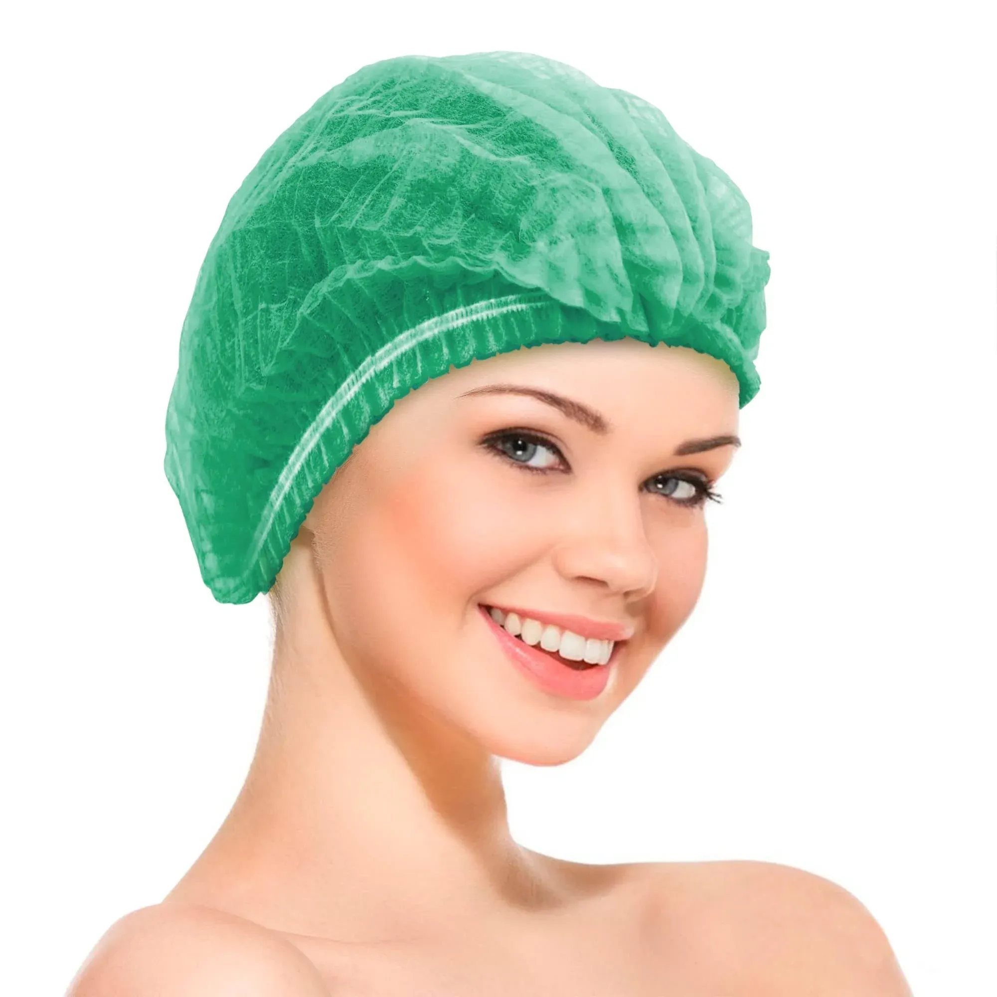 ABC Disposable Mob Cap 21. Green Bouffant Hair Nets Pack of 100, Breathable Disposable Hair Covers for Nurses, Non-Woven Disposable Hair Caps for Nurses, Bouffant Caps with Elastic Stretch Band