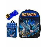 DC COMICS BATMAN 16&#034; Backpack w Lunch Bag School Kids Boys 5 PC Gift Bag NEW