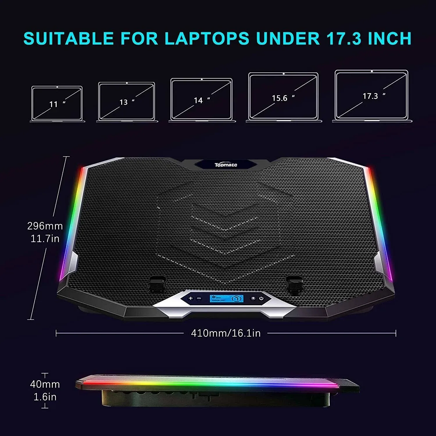 Topmate C11 Laptop Cooling Pad RGB Gaming Notebook Cooler, Laptop Fan