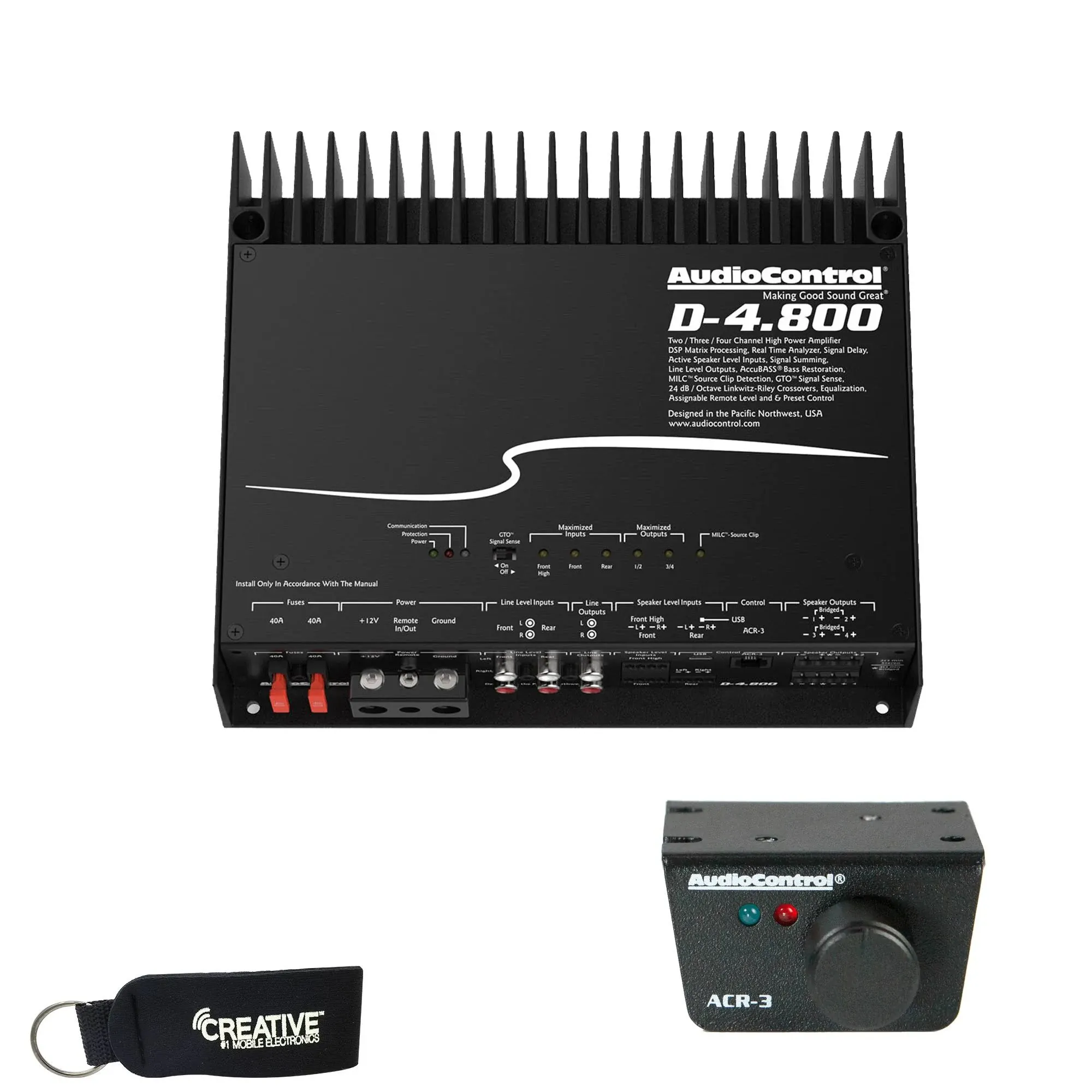 AudioControl D-4.800 High-Power DSP Matrix Amp with Accubass ACR-3 Dash Remote